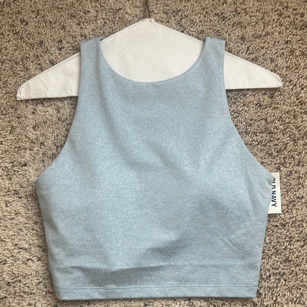 CloudComfy High-Neck Long Line Crop Top/Sports Bra - Glassy Sea Color - Size S